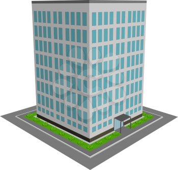 3D office building flat design vector illustration. 