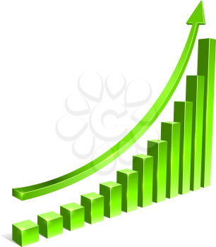Green bar increasing graph with arrow vector template.