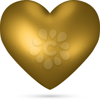 Golden heart vector shape isolated on white background.