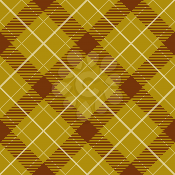 Seamless yellow and brown diagonal plaid vector pattern.