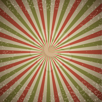 Red and green rays vintage burst background.