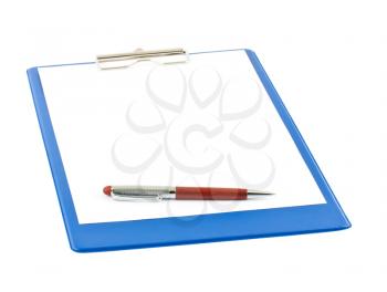 Royalty Free Photo of a Blank Clipboard and a Ballpoint Pen