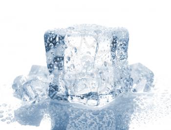 Royalty Free Photo of an Ice Cube with Water Drops