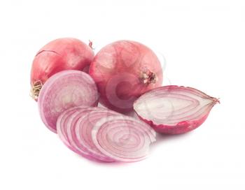 Royalty Free Photo of Two Whole and One Sliced Onion