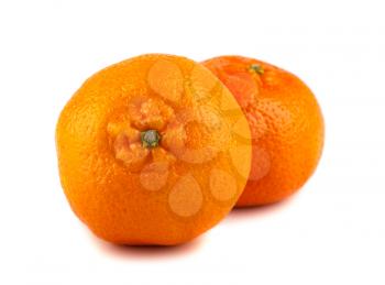 Pair of ripe tangerines isolated on white background