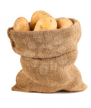 Sack of potatoes isolated on white background