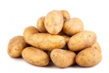 Heap of raw potatoes isolated on white background