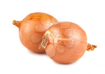 Pair of fresh golden onions isolated on white background