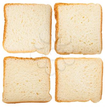 Collection of slices of fresh bread isolated on white background