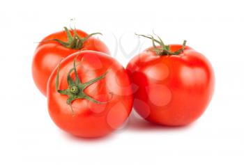 Three ripe red tomato isolated on white background