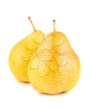 Two yellow ripe pears isolated on white background