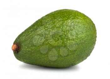 Single green ripe avocado isolated on white background