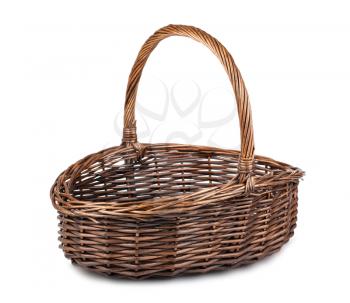Single empty wicker basket isolated on white background