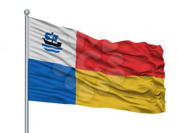 Aalburg City Flag On Flagpole, Country Netherlands, Isolated On White Background