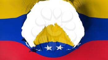 Big hole in Venezuela flag, white background, 3d rendering