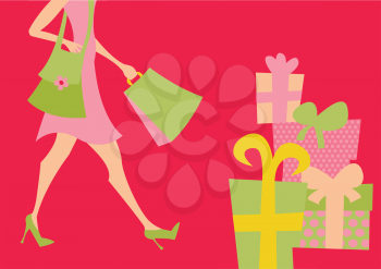 Royalty Free Clipart Image of a Woman With Presents