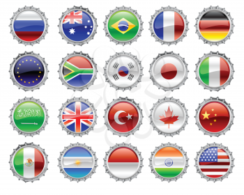 Royalty Free Clipart Image of Flags of Europe Bottlecaps