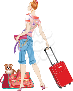 Royalty Free Clipart Image of a Woman With Luggage