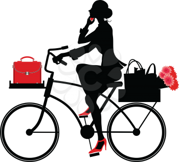 Royalty Free Clipart Image of a Woman Riding a Bike