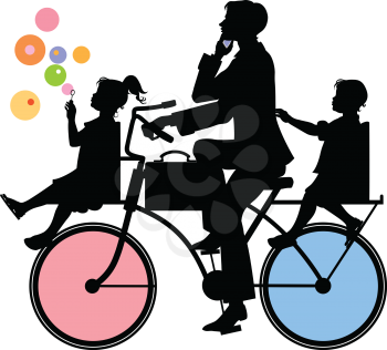 Royalty Free Clipart Image of a Family Riding a Bike