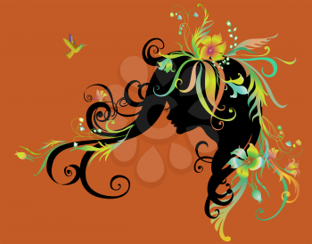 Royalty Free Clipart Image of a Woman With Flowers in Her Hair