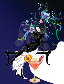 Royalty Free Clipart Image of a Woman With a Cocktail