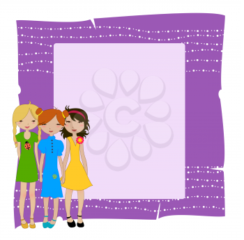 Royalty Free Clipart Image of a Frame With Girls