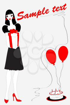 Royalty Free Clipart Image of a Woman Holding a Present