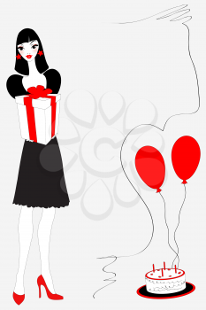 Royalty Free Clipart Image of a Woman Holding a Present