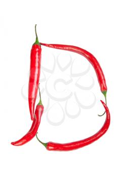 D letter made from chili, with clipping path
