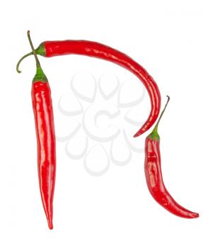 N letter made from chili, with clipping path
