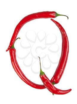 q letter made from chili, with clipping path
