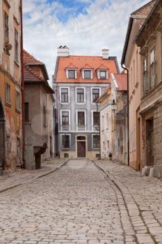 Vintage city street with paving stone in the Bratislava, Slovakia
