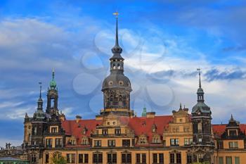Residenzschloss (city palace) in Dresden with cloudy sky, Germany
