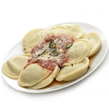 Royalty Free Photo of Ravioli Pasta With Tomato Sauce And Cheese