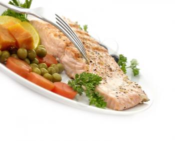 Royalty Free Photo of Grilled Salmon Fillet With Vegetables