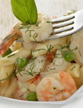 Pasta With Shrimps And Sauce ,Close Up