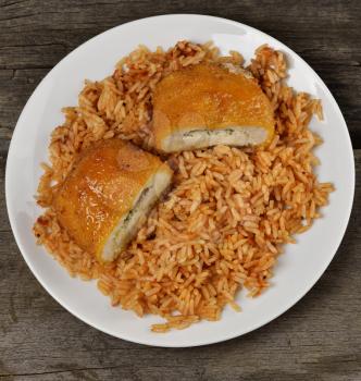 Stuffed Chicken Fillet With Rice,Top View