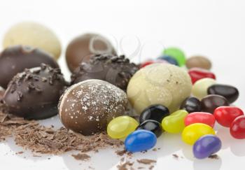 assortment of chocolate eggs and candies  close up