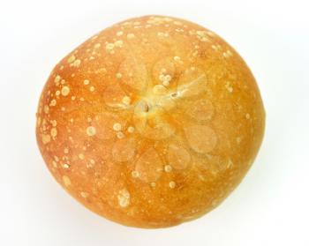 a fresh breakfast roll on a white background, top view
