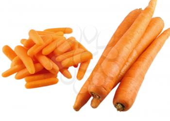 baby and big carrots on a white background