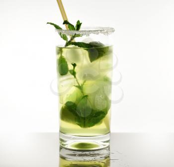cocktail with lime  ,mint and ice cubes