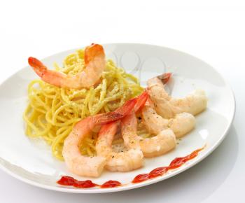 Spaghetti with shrimps 
