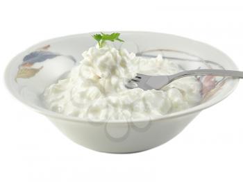 cottage cheese in a bowl on white background