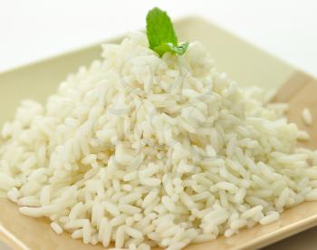 White steamed rice in a dish close up 