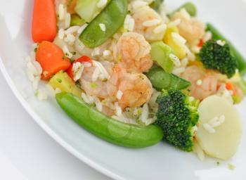 shrimps with rice ,vegetables, pineapple and sweet and sour sauce