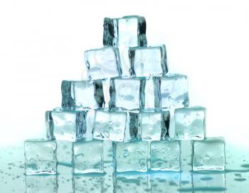 a stack of ice cubes on a white background
