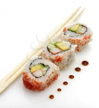 Sushi Rolls ,Close Up On White Background