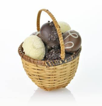 assortment of chocolate eggs in a basket