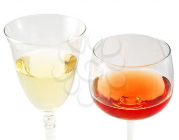 red and white wine glasses on white background